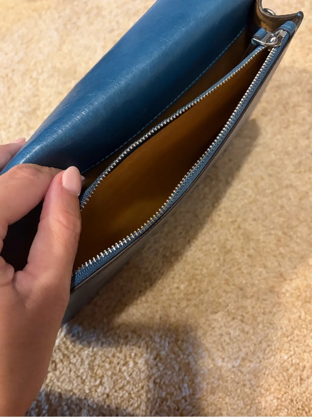 Tory Burch Teal-Blue Leather Logo Clutch